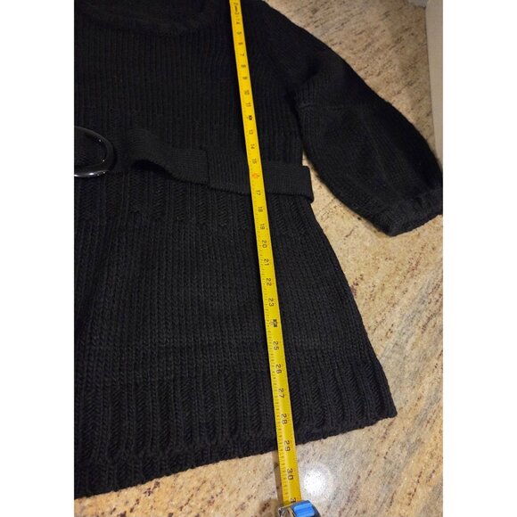 W D NY Women's Size M  Black Belted Sweater Wool Blend Cute Goth Retro 80's Look - Picture 4 of 14